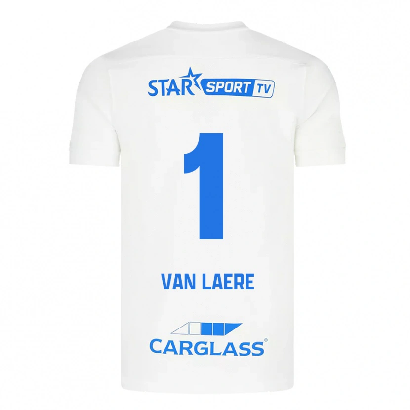 Danxen Uomo Maglia Daan Van Laere #1 Bianco Blu Kit Gara Away 2025/26 Maglietta