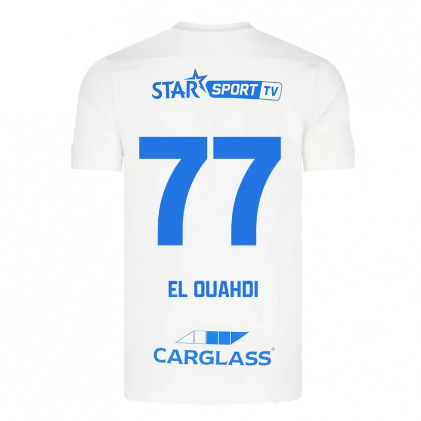 Danxen Uomo Maglia Zakaria El Ouahdi #77 Bianco Blu Kit Gara Away 2025/26 Maglietta
