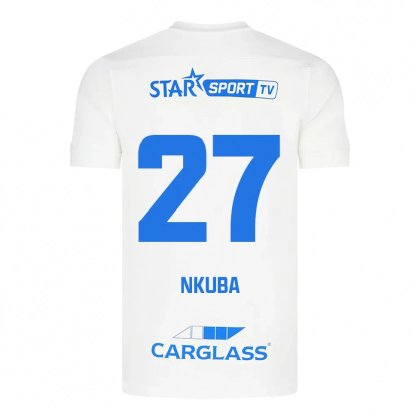 Danxen Uomo Maglia Ken Nkuba #27 Bianco Blu Kit Gara Away 2025/26 Maglietta