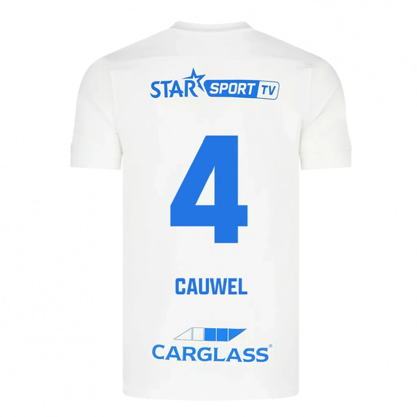 Danxen Uomo Maglia Michiel Cauwel #4 Bianco Blu Kit Gara Away 2025/26 Maglietta