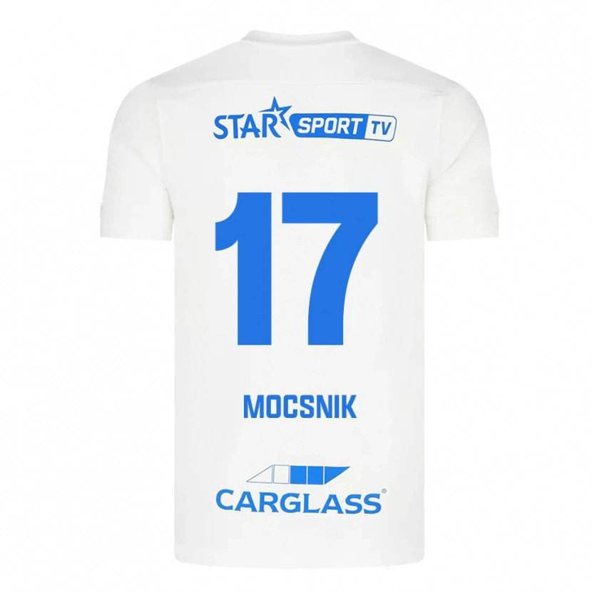 Danxen Uomo Maglia Manu Mocsnik #17 Bianco Blu Kit Gara Away 2025/26 Maglietta
