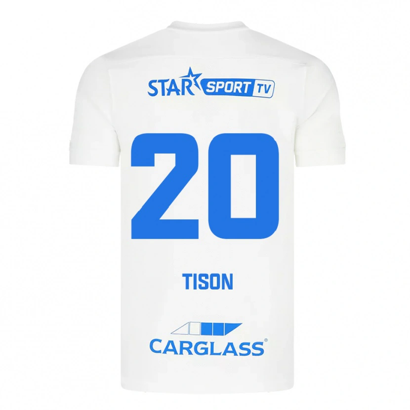 Danxen Uomo Maglia Charlotte Tison #20 Bianco Blu Kit Gara Away 2025/26 Maglietta