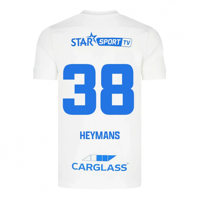 Danxen Uomo Maglia Daan Heymans #38 Bianco Blu Kit Gara Away 2025/26 Maglietta