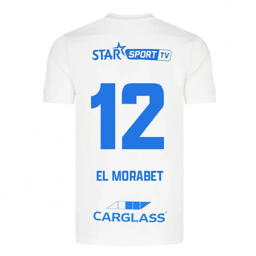 Danxen Uomo Maglia Sami El Morabet #12 Bianco Blu Kit Gara Away 2025/26 Maglietta