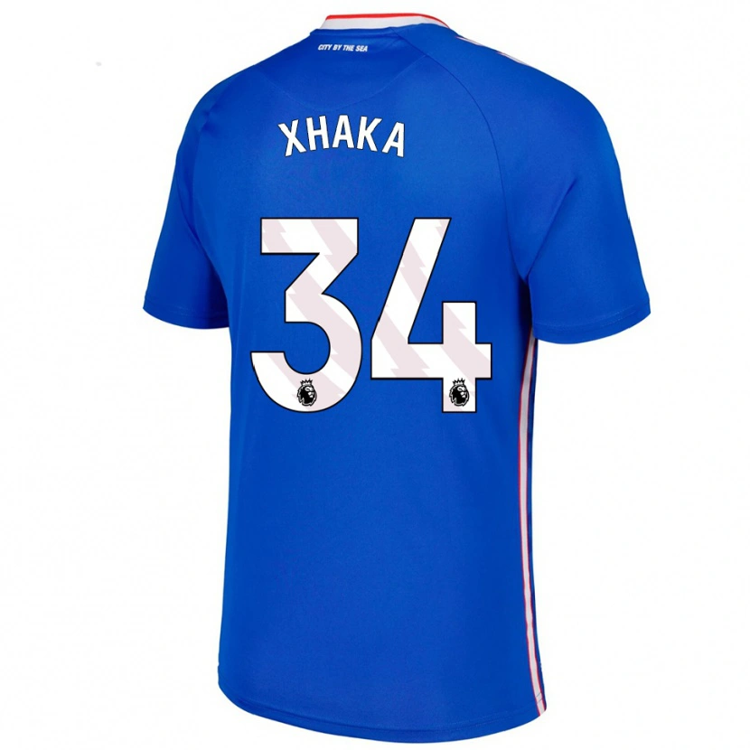 Danxen Uomo Maglia Granit Xhaka #34 Blu Bianco Kit Gara Away 2025/26 Maglietta