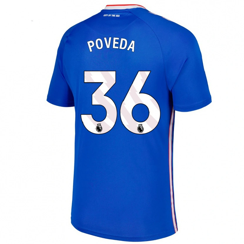 Danxen Uomo Maglia Ian Poveda #36 Blu Bianco Kit Gara Away 2025/26 Maglietta