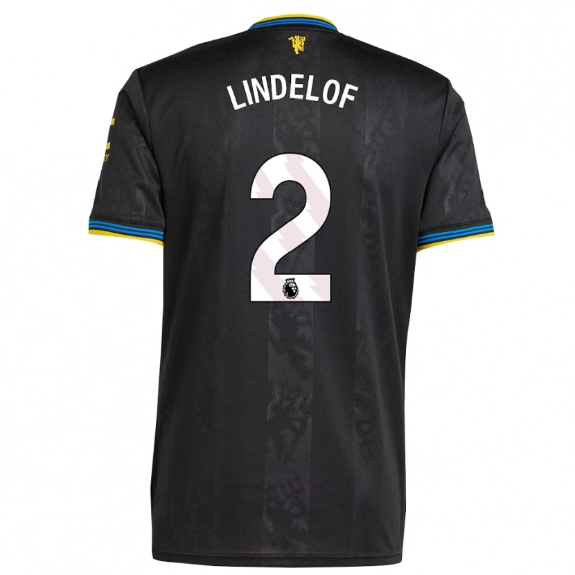 Danxen Uomo Maglia Victor Lindelof #2 Nero Giallo Blu Kit Gara Third 2025/26 Maglietta