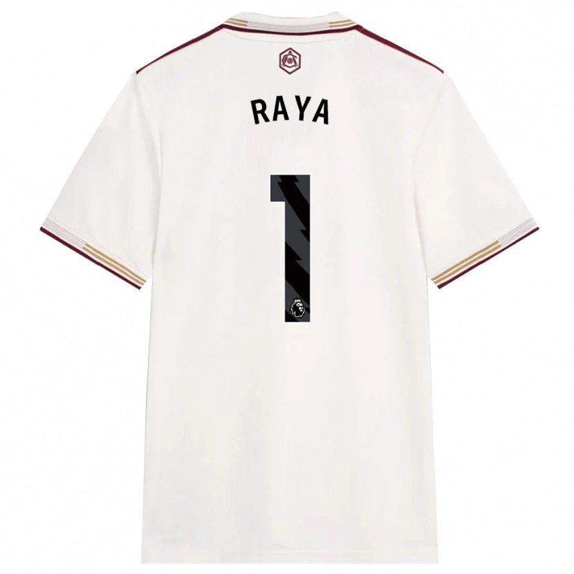 Danxen Uomo Maglia David Raya #1 Bianco Sporco Borgogna Kit Gara Third 2025/26 Maglietta