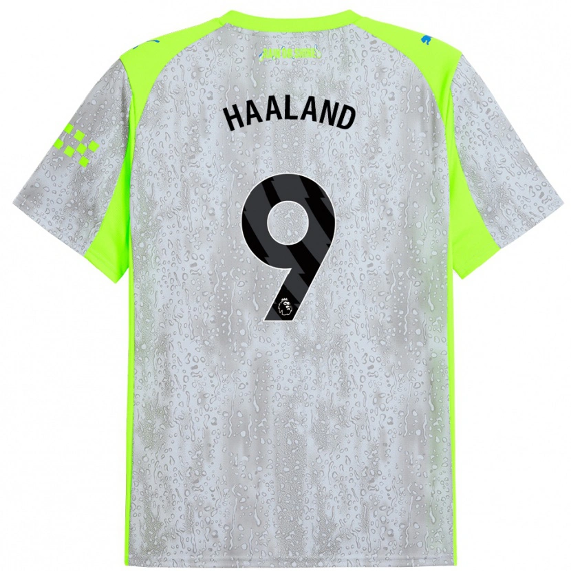 Danxen Uomo Maglia Erling Haaland #9 Grigio Giallo Kit Gara Third 2025/26 Maglietta