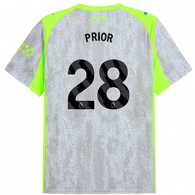 Danxen Uomo Maglia Gracie Prior #28 Grigio Giallo Kit Gara Third 2025/26 Maglietta