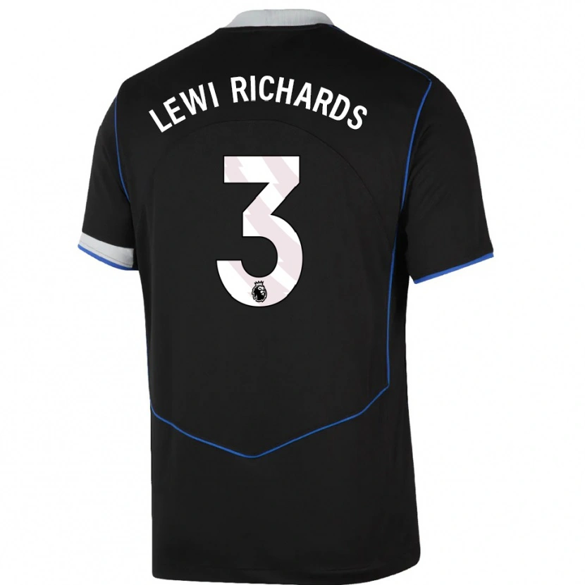 Danxen Uomo Maglia Lewi Richards #3 Nero Blu Argento Kit Gara Third 2025/26 Maglietta