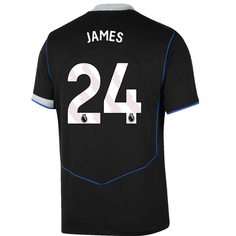 Danxen Uomo Maglia Reece James #24 Nero Blu Argento Kit Gara Third 2025/26 Maglietta