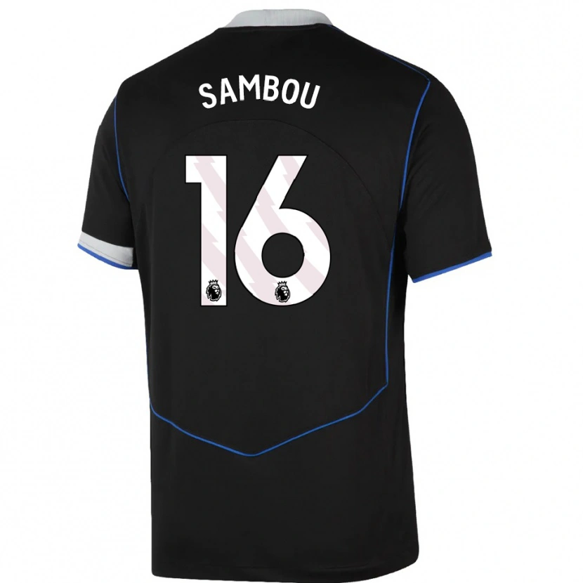 Danxen Uomo Maglia Gabriel Sambou #16 Nero Blu Argento Kit Gara Third 2025/26 Maglietta