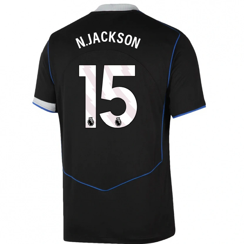 Danxen Uomo Maglia Nicolas Jackson #15 Nero Blu Argento Kit Gara Third 2025/26 Maglietta