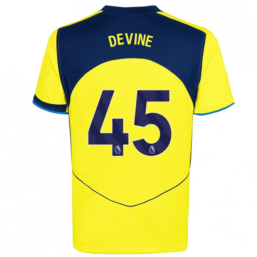 Danxen Uomo Maglia Alfie Devine #45 Giallo Navy Kit Gara Third 2025/26 Maglietta
