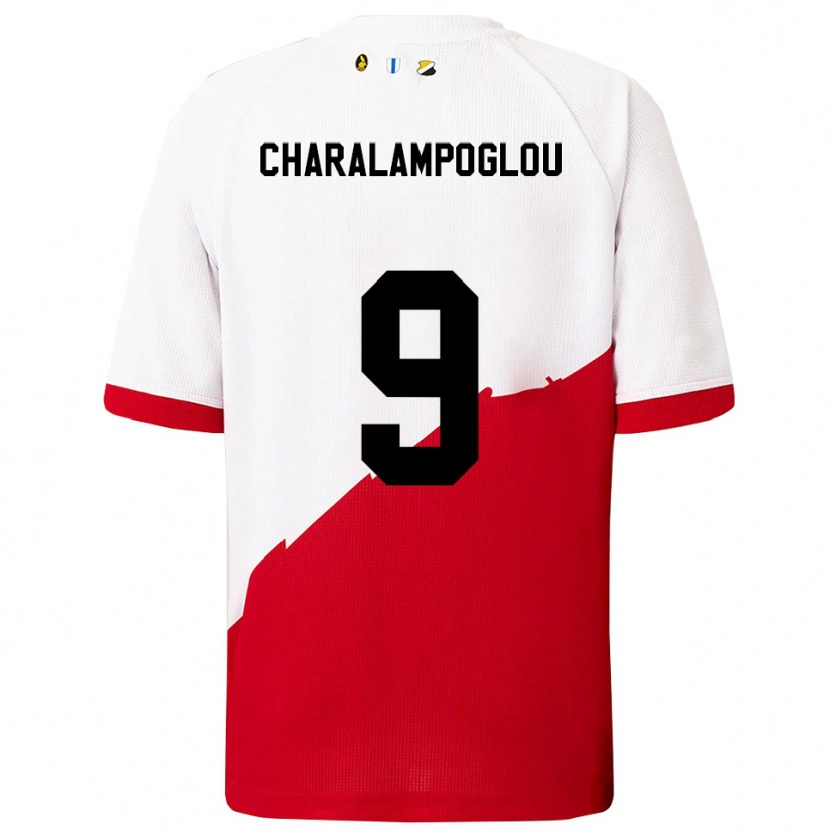 Danxen Donna Maglia Georgios Charalampoglou #9 Bianco Rosso Kit Gara Home 2025/26 Maglietta