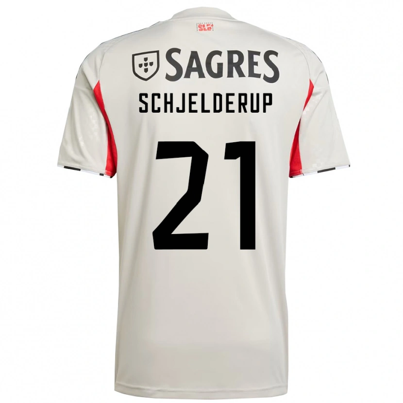 Danxen Donna Maglia Andreas Schjelderup #21 Bianco Sporco Rosso Kit Gara Away 2025/26 Maglietta