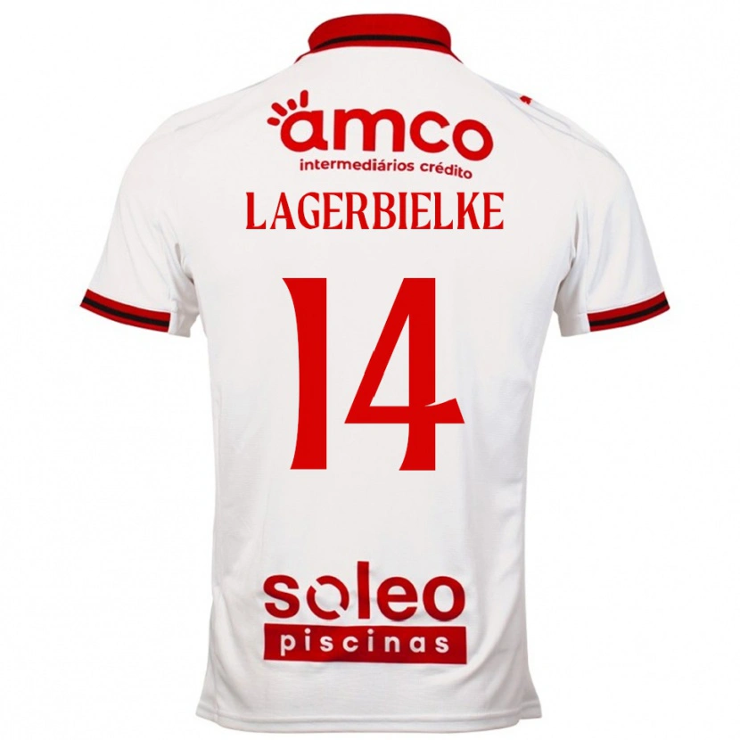 Danxen Donna Maglia Gustaf Lagerbielke #14 Bianco Rosso Kit Gara Away 2025/26 Maglietta