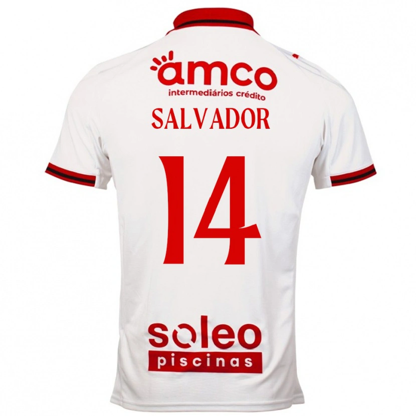 Danxen Donna Maglia João Salvador #14 Bianco Rosso Kit Gara Away 2025/26 Maglietta