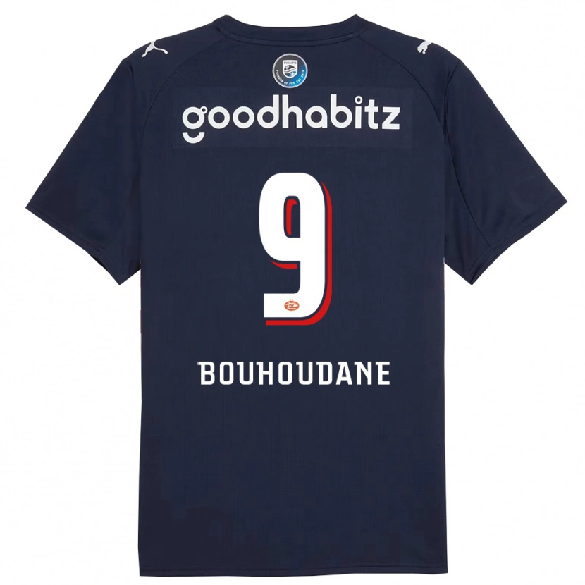Danxen Donna Maglia Sami Bouhoudane #9 Navy Bianco Kit Gara Away 2025/26 Maglietta