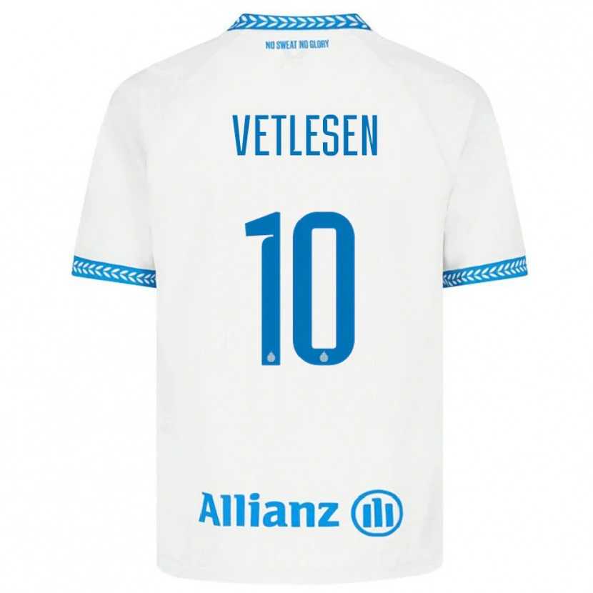 Danxen Donna Maglia Hugo Vetlesen #10 Blu Bianco Kit Gara Away 2025/26 Maglietta