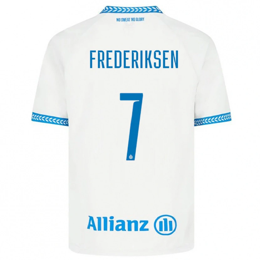 Danxen Donna Maglia Rebekka Frederiksen #7 Blu Bianco Kit Gara Away 2025/26 Maglietta