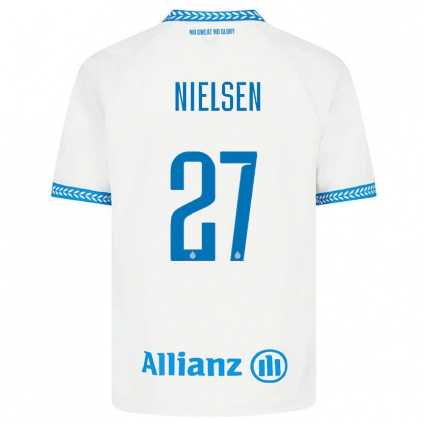 Danxen Donna Maglia Casper Nielsen #27 Blu Bianco Kit Gara Away 2025/26 Maglietta