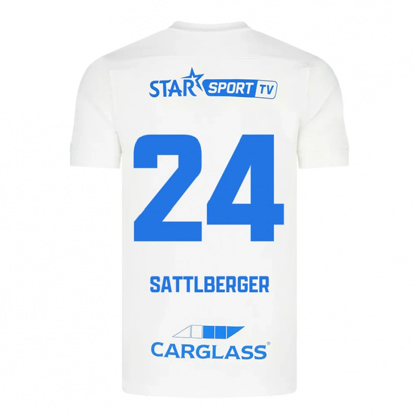 Danxen Donna Maglia Nikolas Sattlberger #24 Bianco Blu Kit Gara Away 2025/26 Maglietta
