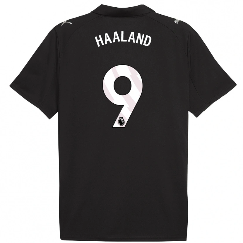 Danxen Donna Maglia Erling Haaland #9 Nero Bianco Kit Gara Away 2025/26 Maglietta