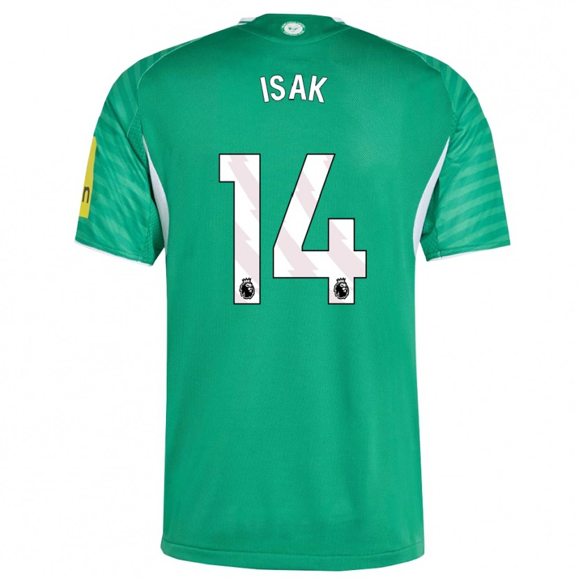 Danxen Donna Maglia Alexander Isak #14 Verde Bianco Kit Gara Away 2025/26 Maglietta