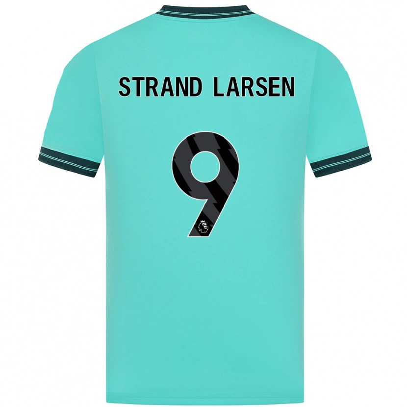 Danxen Donna Maglia Jørgen Strand Larsen #9 Azzurro Verde Kit Gara Away 2025/26 Maglietta