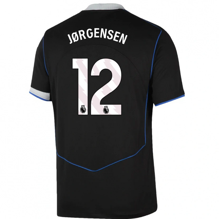 Danxen Donna Maglia Filip Jørgensen #12 Nero Blu Argento Kit Gara Third 2025/26 Maglietta