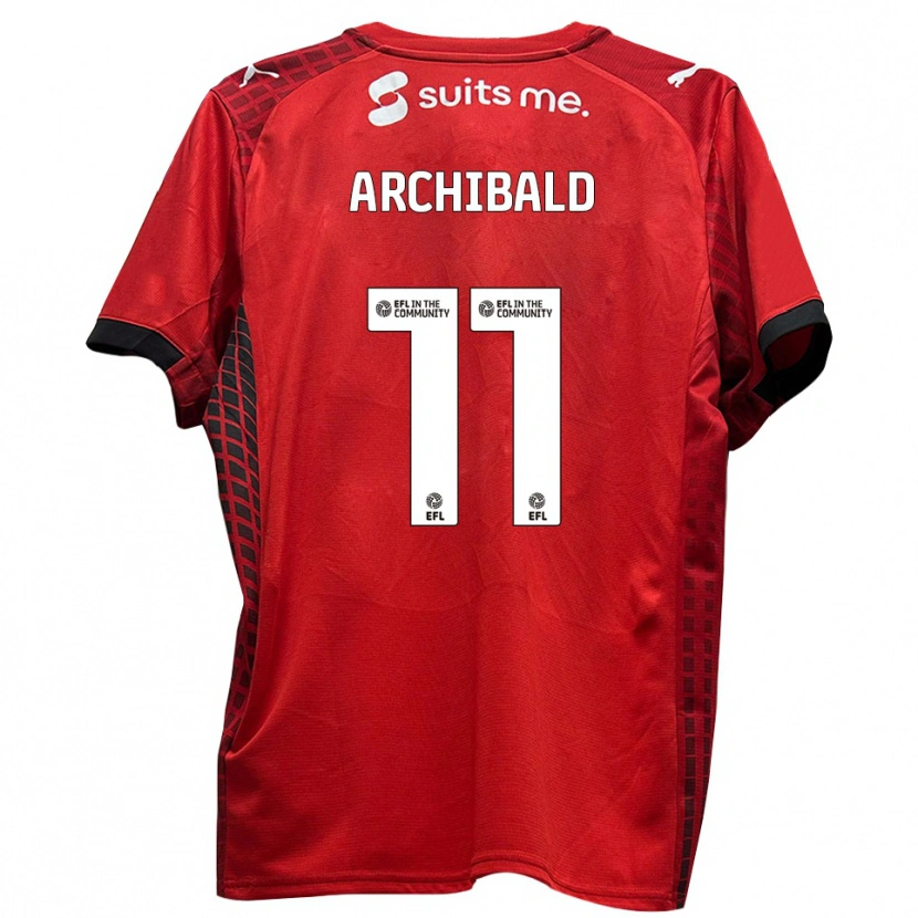 Danxen Bambino Maglia Theo Archibald #11 Rosso Nero Kit Gara Home 2025/26 Maglietta