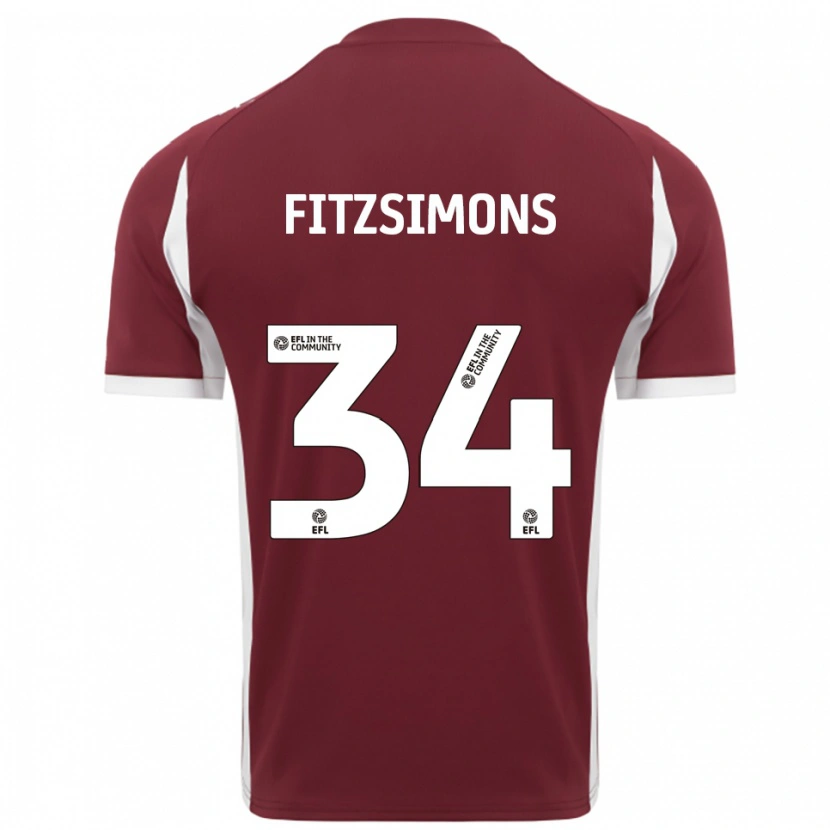 Danxen Bambino Maglia Ross Fitzsimons #34 Bordeaux Bianco Kit Gara Home 2025/26 Maglietta