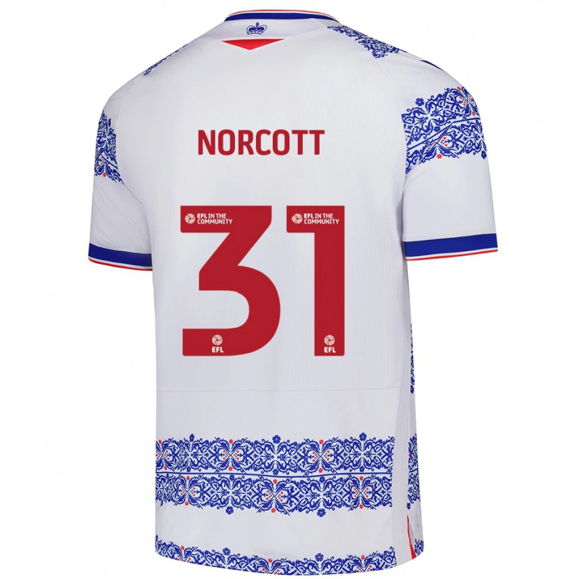 Danxen Bambino Maglia Tom Norcott #31 Bianco Blu Kit Gara Home 2025/26 Maglietta