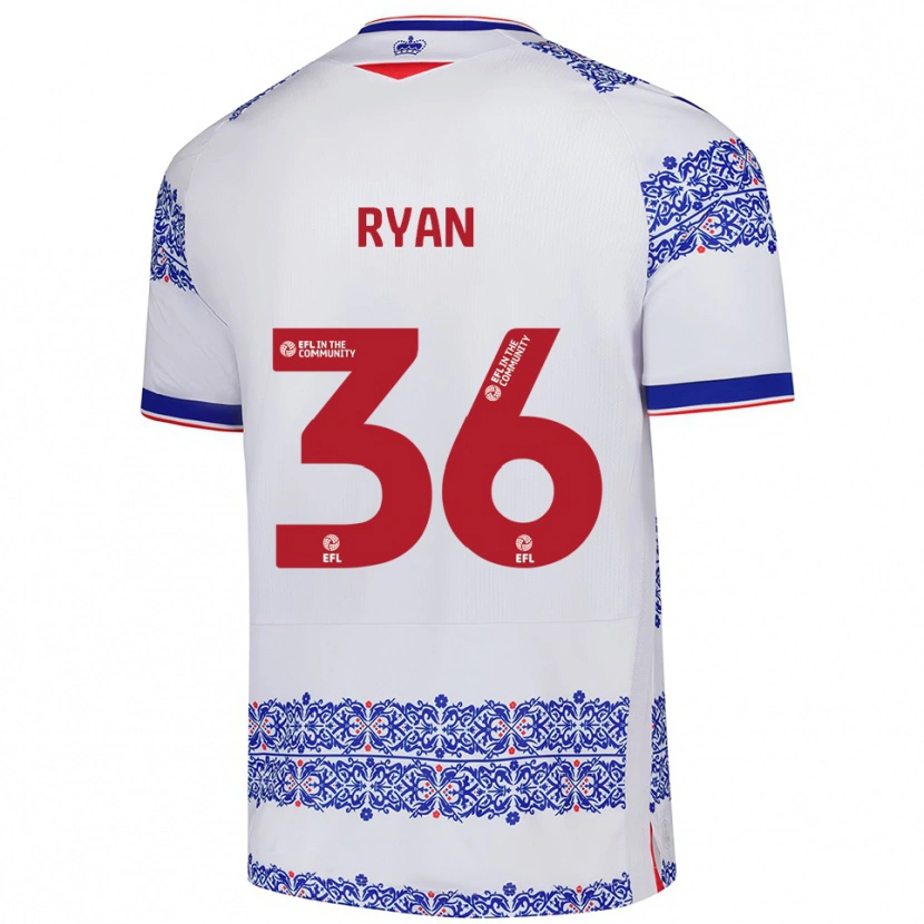 Danxen Bambino Maglia John Ryan #36 Bianco Blu Kit Gara Home 2025/26 Maglietta