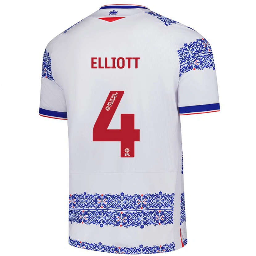 Danxen Bambino Maglia Ben Elliott #4 Bianco Blu Kit Gara Home 2025/26 Maglietta