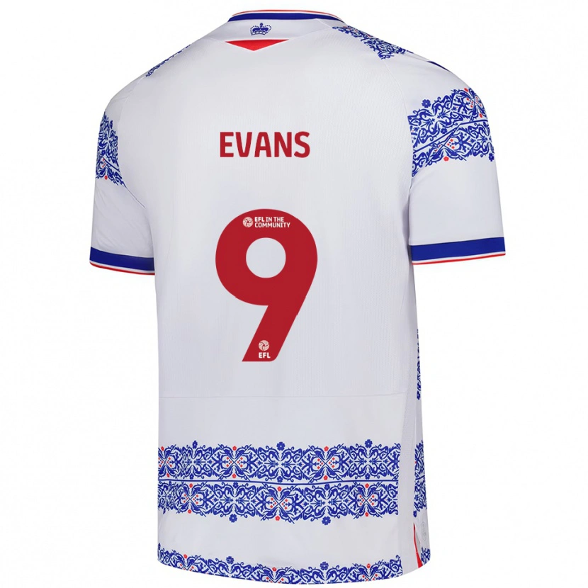 Danxen Bambino Maglia Reece Evans #9 Bianco Blu Kit Gara Home 2025/26 Maglietta