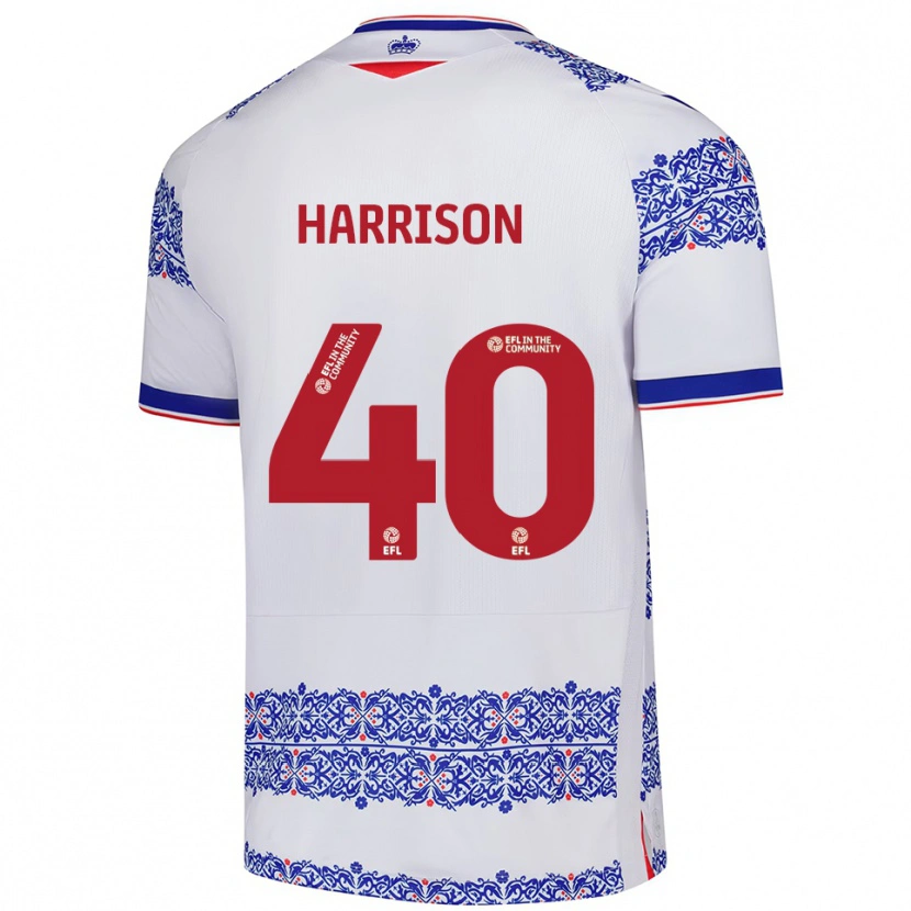 Danxen Bambino Maglia Sam Harrison #40 Bianco Blu Kit Gara Home 2025/26 Maglietta