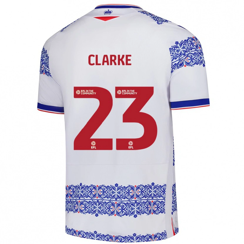 Danxen Bambino Maglia John Clarke #23 Bianco Blu Kit Gara Home 2025/26 Maglietta