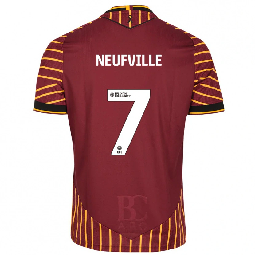 Danxen Bambino Maglia Josh Neufville #7 Arancione Bordeaux Kit Gara Home 2025/26 Maglietta