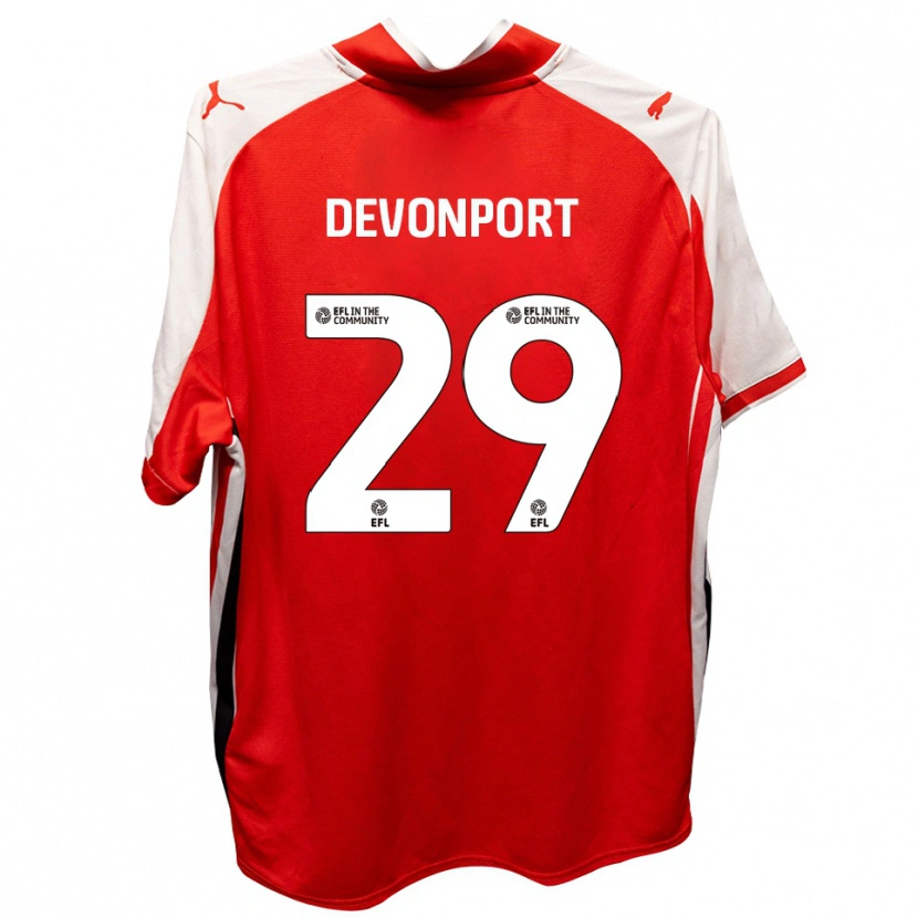 Danxen Bambino Maglia Owen Devonport #29 Rosso Bianco Kit Gara Home 2025/26 Maglietta