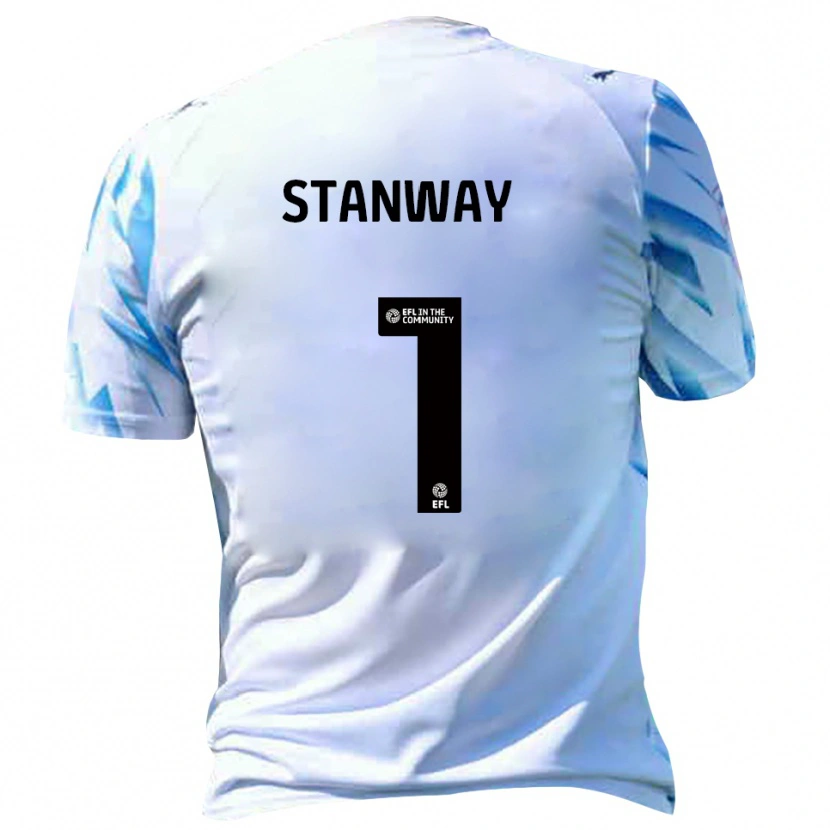Danxen Bambino Maglia Wyll Stanway #1 Bianco Azzurro Kit Gara Home 2025/26 Maglietta