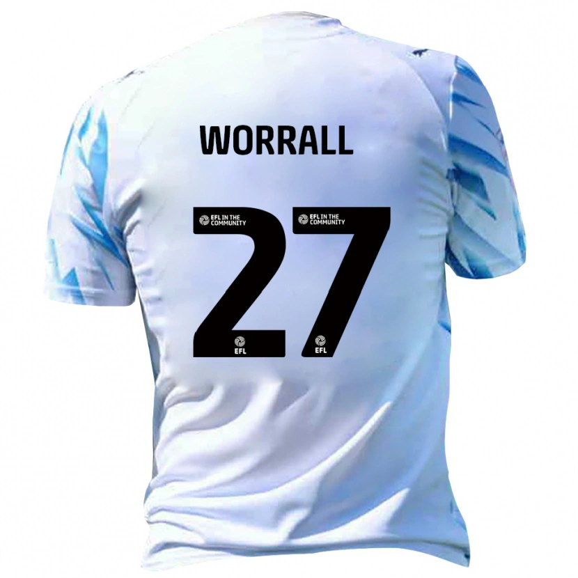 Danxen Bambino Maglia David Worrall #27 Bianco Azzurro Kit Gara Home 2025/26 Maglietta