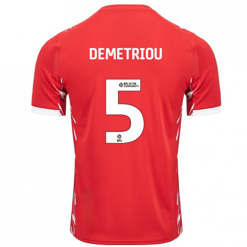 Danxen Bambino Maglia Mickey Demetriou #5 Rosso Bianco Kit Gara Home 2025/26 Maglietta