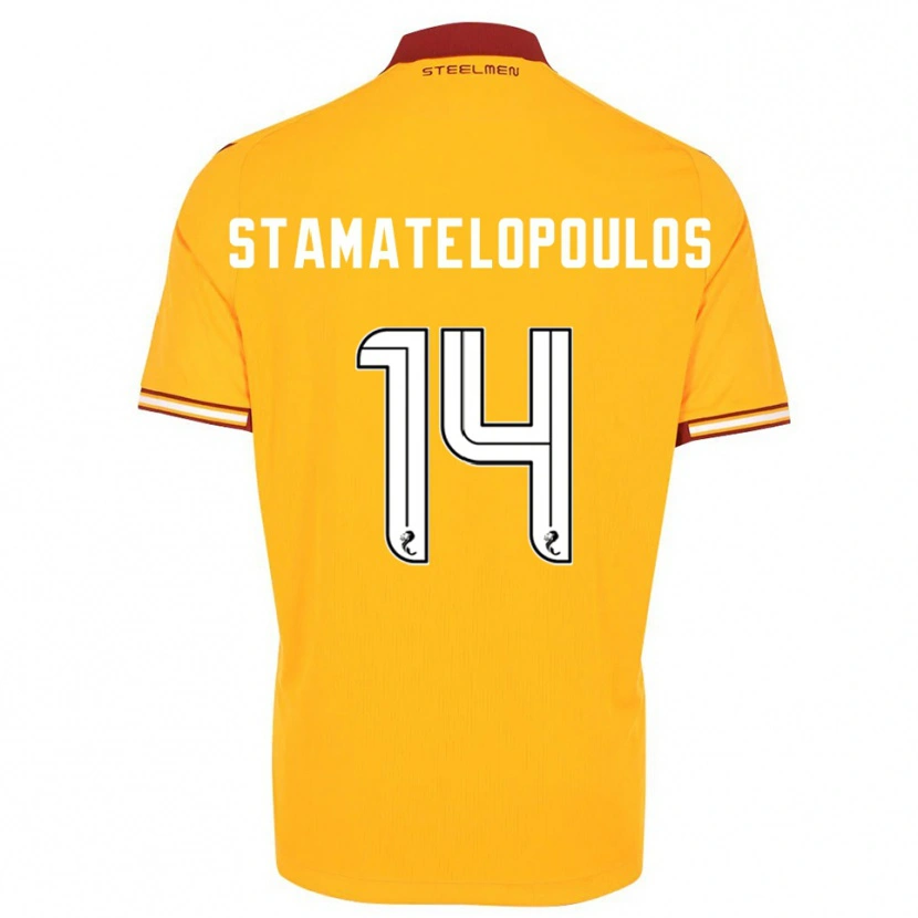 Danxen Bambino Maglia Apostolos Stamatelopoulos #14 Giallo Bordeaux Kit Gara Home 2025/26 Maglietta
