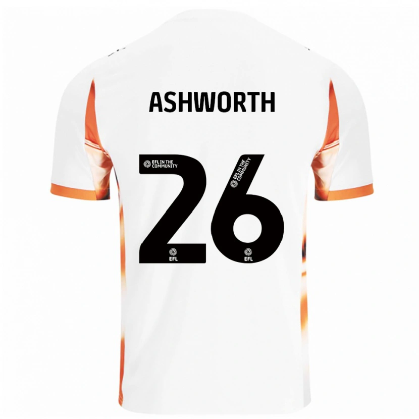 Danxen Bambino Maglia Zac Ashworth #26 Bianco Arancione Nero Kit Gara Away 2025/26 Maglietta