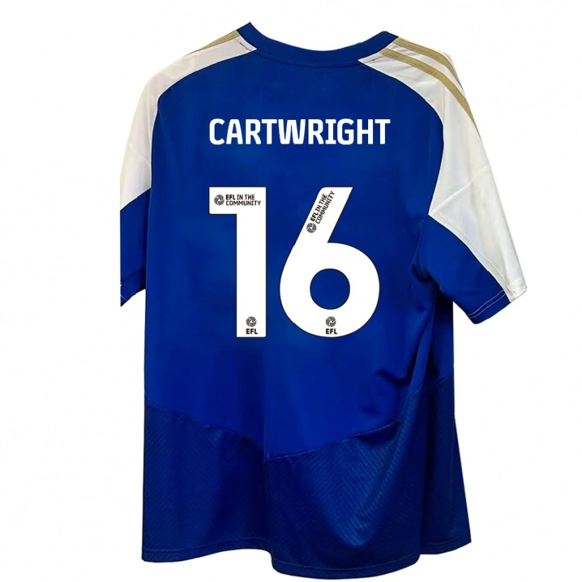 Danxen Bambino Maglia Liam Cartwright #16 Blu Bianco Oro Kit Gara Away 2025/26 Maglietta