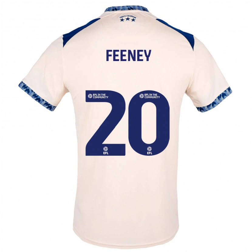 Danxen Bambino Maglia Josh Feeney #20 Bianco Sporco Blu Navy Kit Gara Away 2025/26 Maglietta