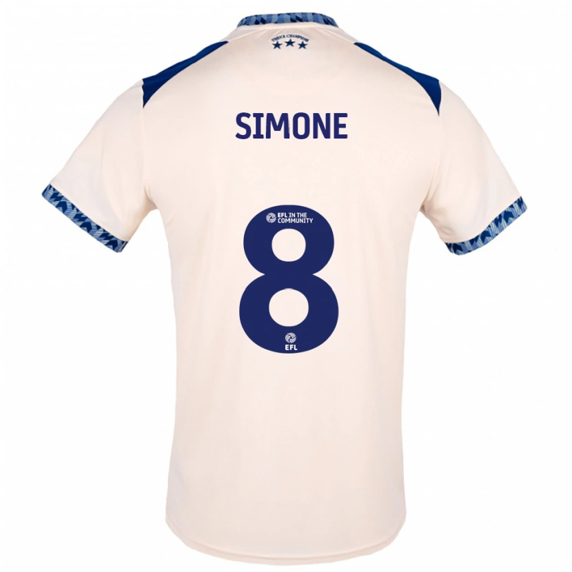 Danxen Bambino Maglia Caz Simone #8 Bianco Sporco Blu Navy Kit Gara Away 2025/26 Maglietta